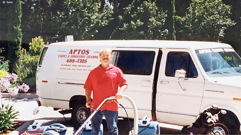 Jim Morris with an early Aptos Carpet & Upholstery Cleaning van